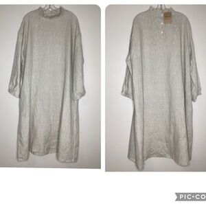 NEW Linen Life Handmade Dress Pleated Collar Pockets NWT OS